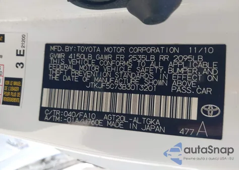 2011 Scion Tc из США, поврежденный, VIN JTKJF5C73B3013201